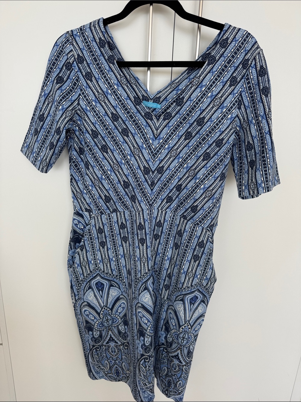 JMcLaughlin Blue Patterned V-Neck Women's Dress M